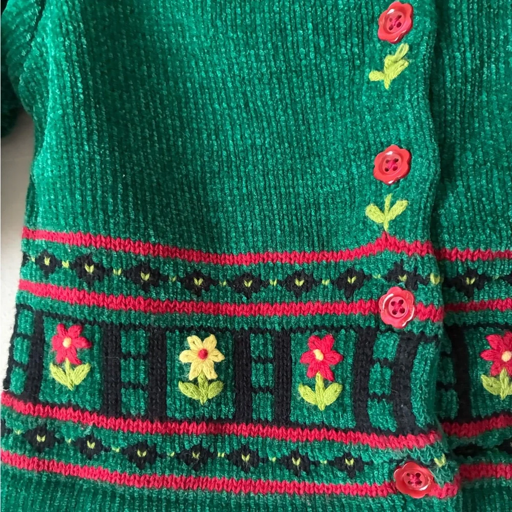 Vintage Gymboree Green Floral Cross-stitched Cardigan